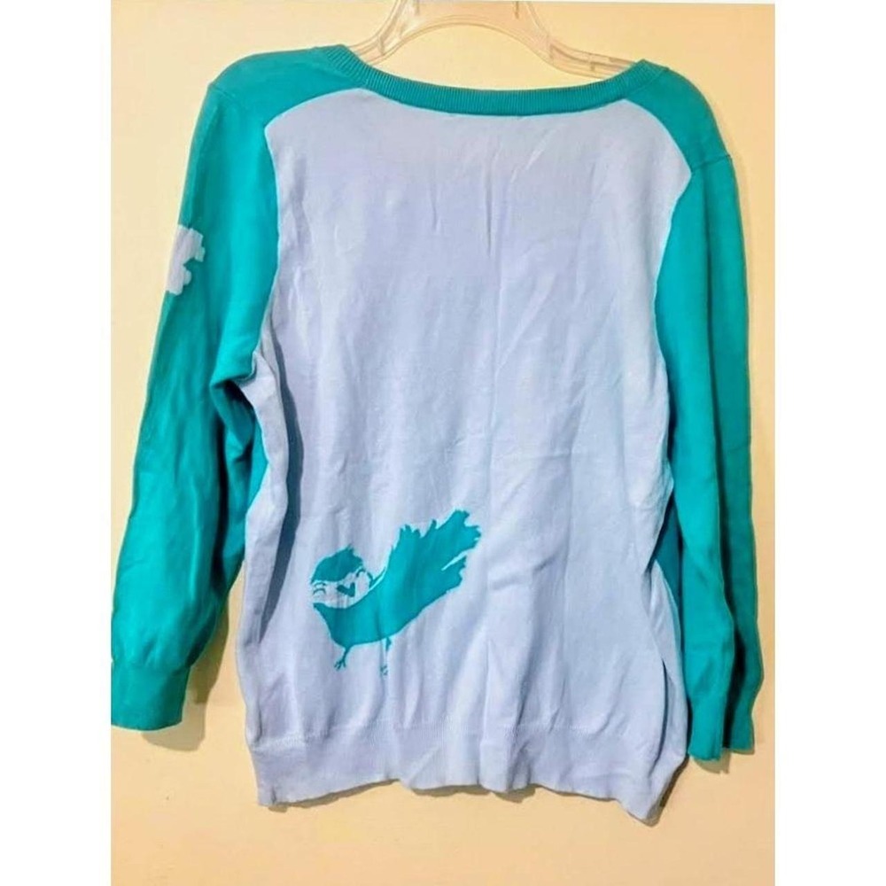 Anthropologie HWR Monogram Empty Nest Bird Sweater Green Suburgatory size XL - Picture 2 of 5